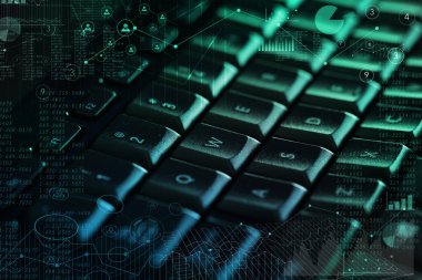 Yakın çekim klavye ile dokunma ve online yönetimi kavramı