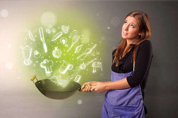 Koken met groene doodle groenten — Stockfoto