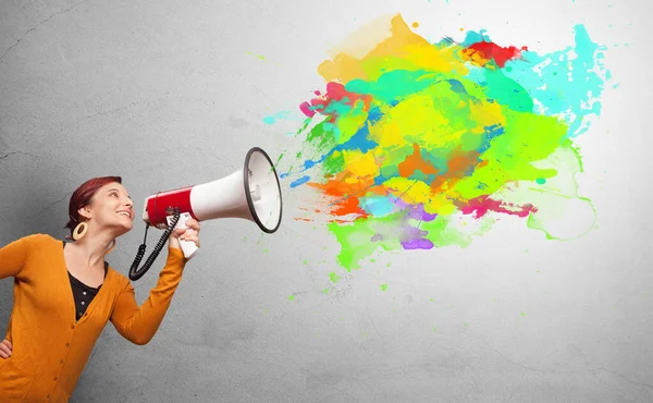 Paint splash with person and megaphone — Stock Photo, Image