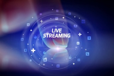 Sosyal medya simgeleri kavramlı parmak dokunuşu tableti