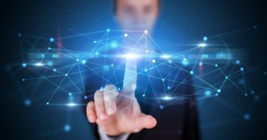 Web hologramın dokunmadan adam