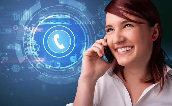 Person talking on the phone with calling concept — Stock Photo, Image
