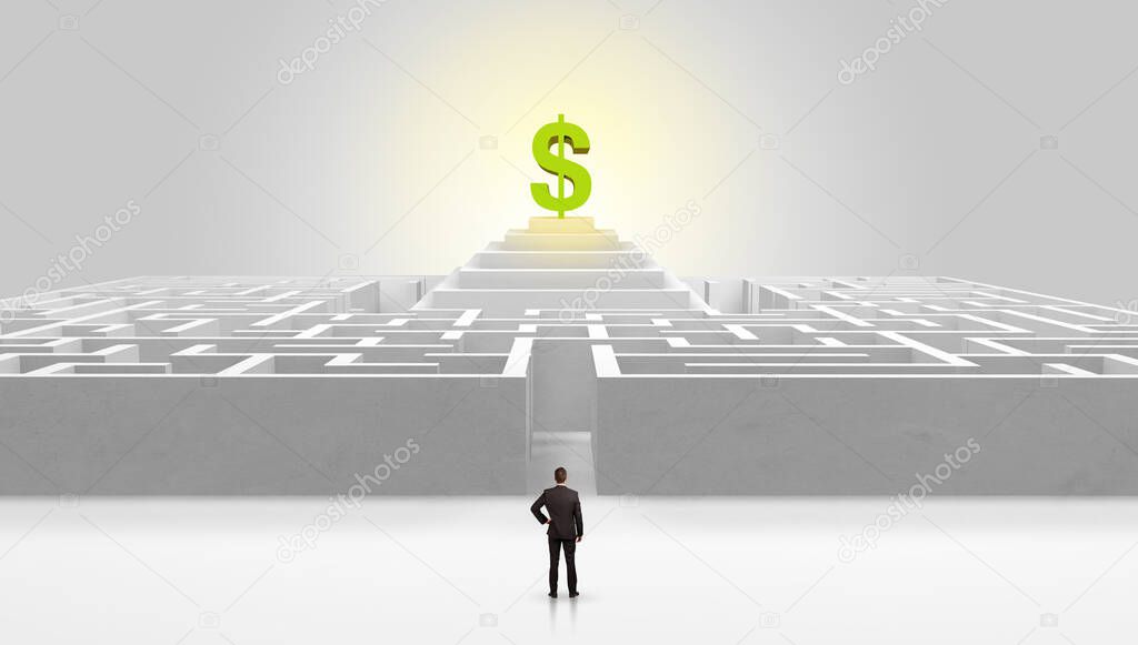 Man standing outside of a maze with profit concept on the middle