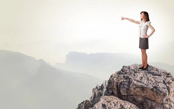 Business person on the top of the rock — Stock Photo, Image