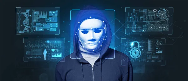 Biometrische Verifizierung - Gesichtserkennung für junge Männer — Stockbild Junger Mann erkennt Gesicht — Stockfoto