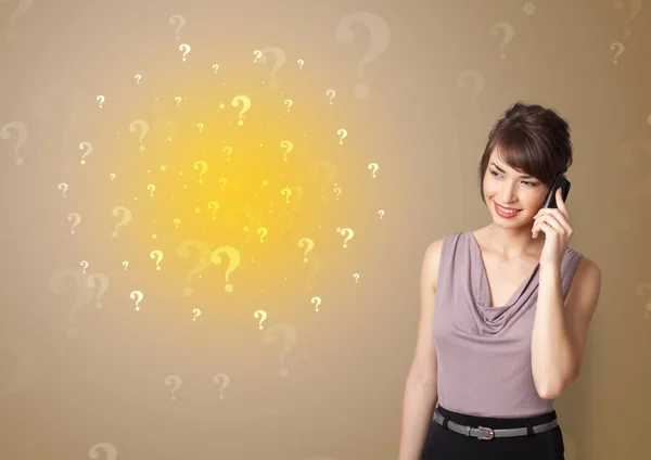 Person presenting something with question sign concept — Stock Photo, Image