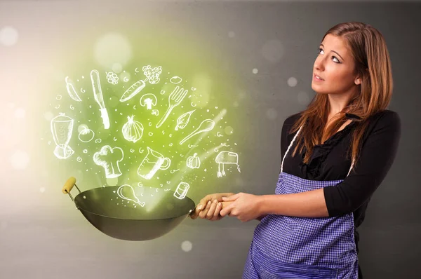 Cozinhe com vegetais doodle verdes — Fotografia de Stock