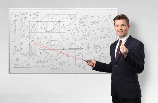 Professor op whiteboard onderwijs geometrie — Stockfoto