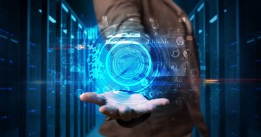 Kadın holding konsantrik hologram projeksiyon
