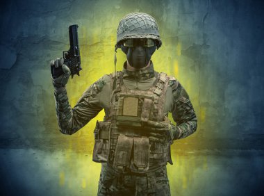 Tehlike asker ile yıkık duvar kağıdı