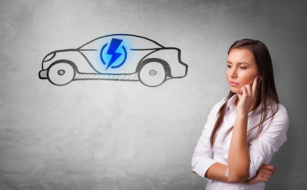 Person thinking with drawn car concept — Stock Photo, Image