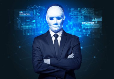 Genç adam yüz tanıma kavramı