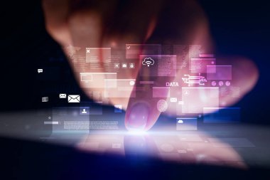 Tablet küresel veritabanı kavramı ile dokunmadan parmak