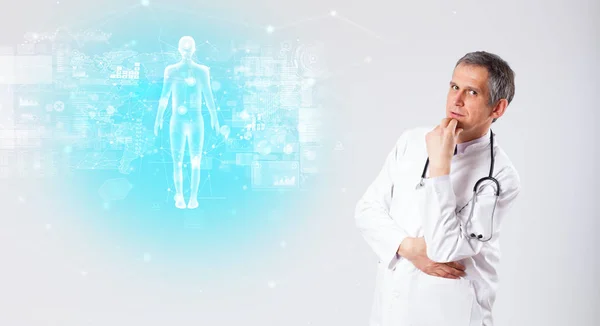 Professional doctor with full body map concept — Stock Photo, Image