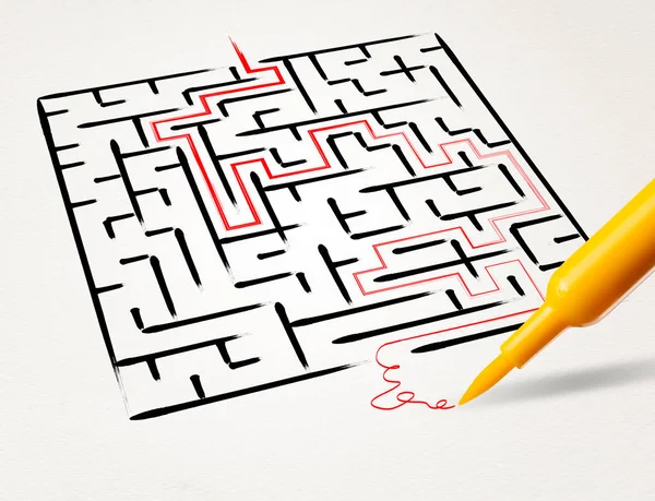 Pencil drawing the exit way out from maze — Stock Photo, Image