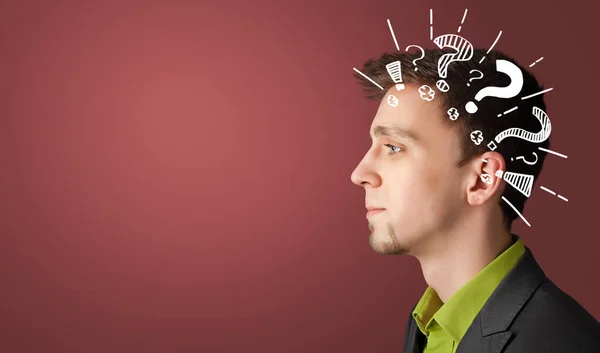 Head with question signs — Stock Photo, Image