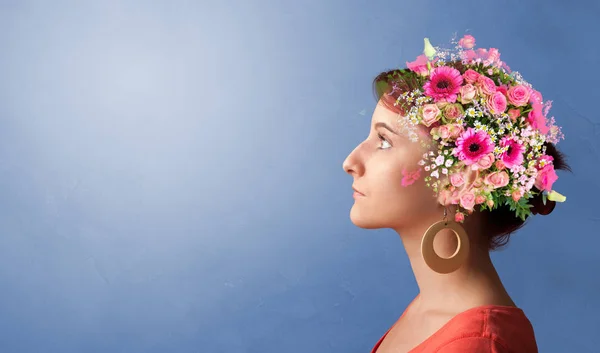 Blossomed head with colorful flowers — Stock Photo, Image
