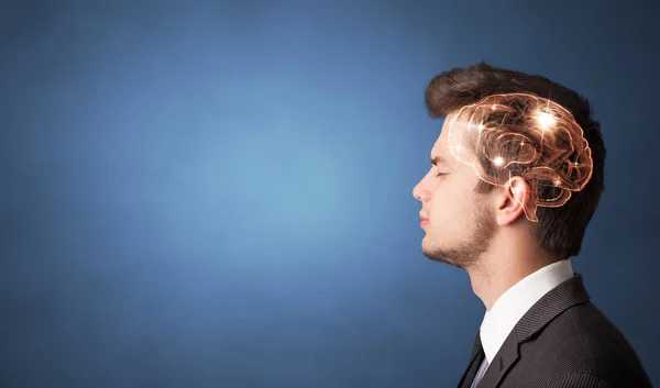 Retrato com cérebro e conceito de brainstorming — Fotografia de Stock