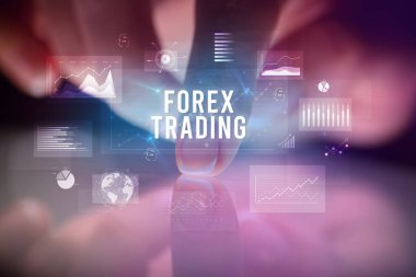 İş grafikleri ve simgeler konseptiyle tablete dokunmak