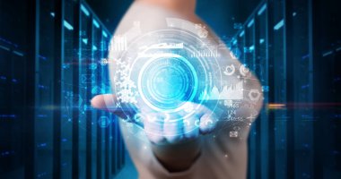 Kadın holding konsantrik hologram projeksiyon