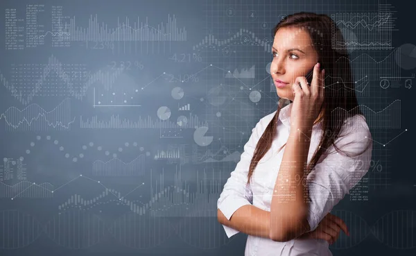 Person talking on the phone with chart and report in the foreground — Stock Photo, Image