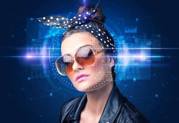 Biometrische verificatie - de opsporing van het gezicht van de vrouw — Stockfoto