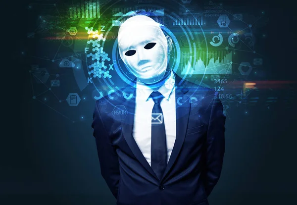 Young man on dark background, face recognition concept