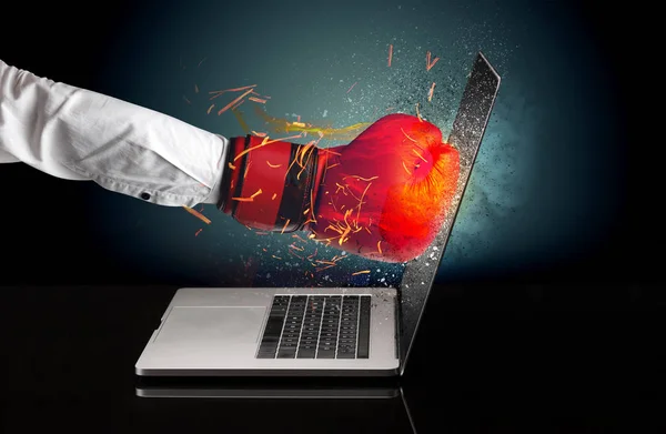 Arm hitting strongly laptop screen — Stock Photo, Image