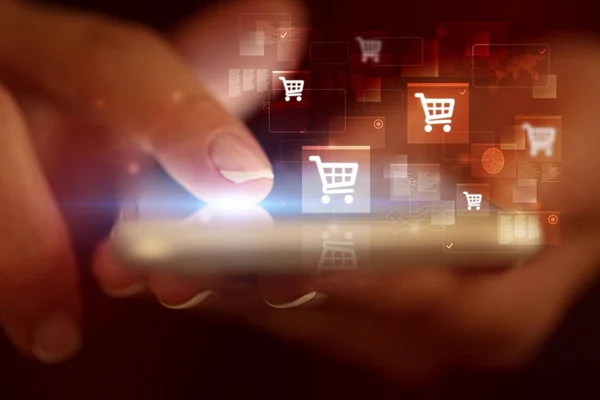 Finger-Touch-Telefon mit Online-Shopping-Konzept — Stockfoto