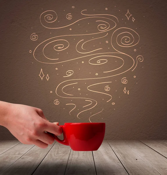 Ångande varm dryck med doodles — Stockfoto
