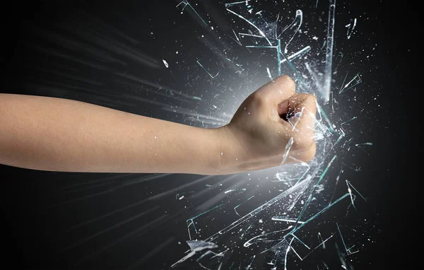 Hand hits intense and breaks glasses — Stock Photo, Image