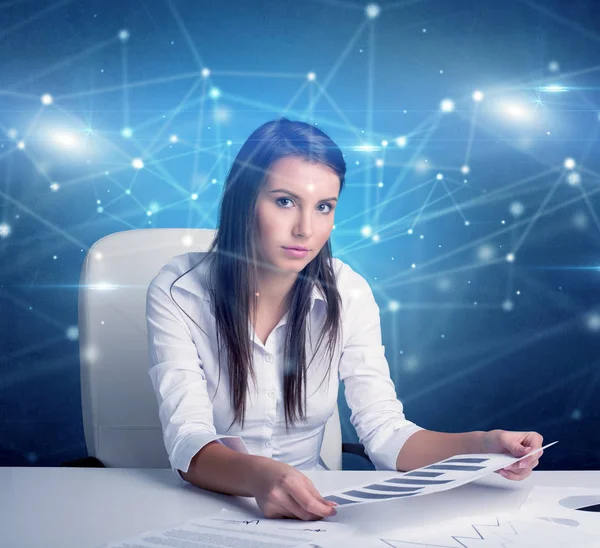 Manager in front of the office desk with link concept — Stock Photo, Image