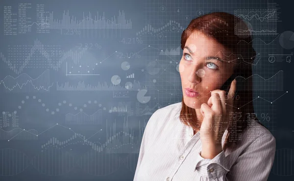 Person talking on the phone with chart and report in the foreground — Stock Photo, Image