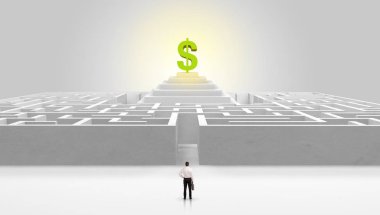 Adam bir labirent ile kar kavramı orta dışında ayakta