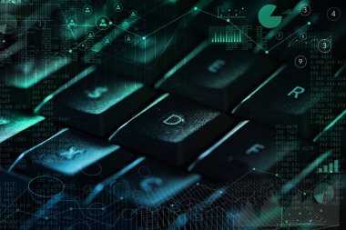 Yakın çekim klavye ile dokunma ve online yönetimi kavramı