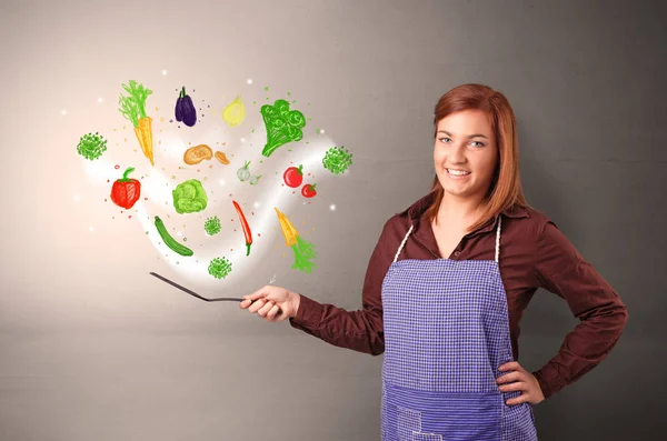 Cocine con verduras coloridas dibujadas —  Fotos de Stock