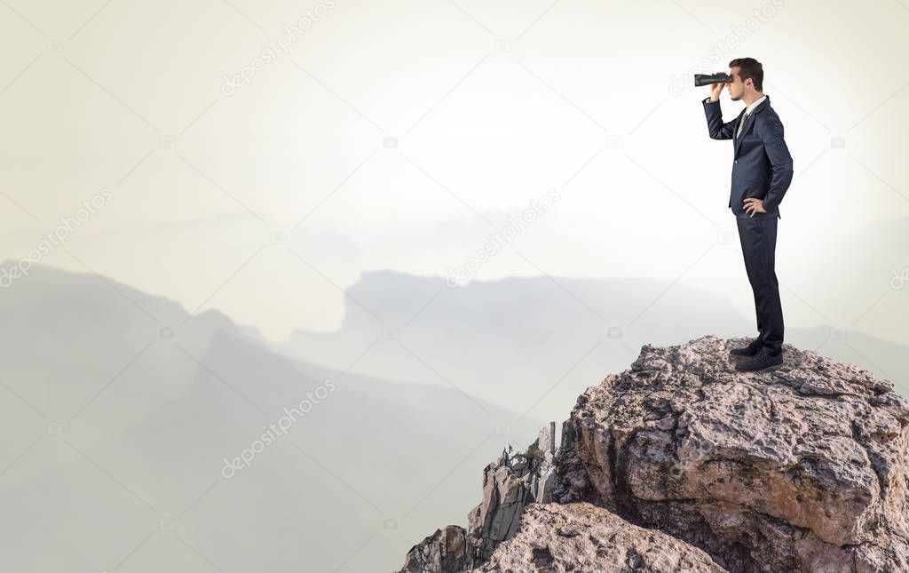 Business person on the top of the rock