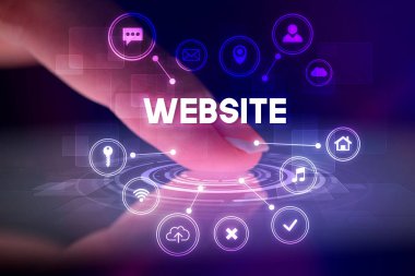 Web teknolojisi simgeleriyle tablete dokunmak