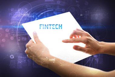 El işi fütüristik tablet, teknoloji konsepti.