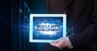 Tablet tutan kişi, teknoloji konsepti