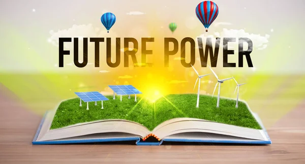 Open book, renewable energy concept — Stock Photo, Image