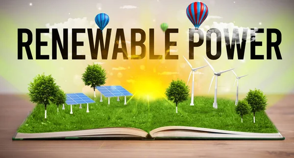 Open book, renewable energy concept