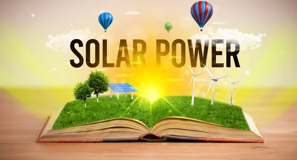 Open book, renewable energy concept — Stock Photo, Image