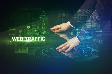 İş adamı büyük ekrana dokunuyor