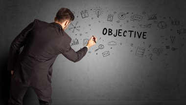 İş adamı yaratıcı bir fikir çiziyor.