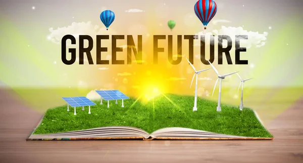 Open book, renewable energy concept — Stock Photo, Image