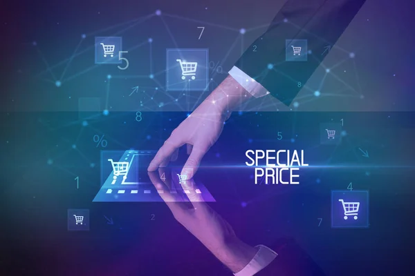 Online-Einkaufskonzept mit Warenkorb-Symbolen — Stockfoto