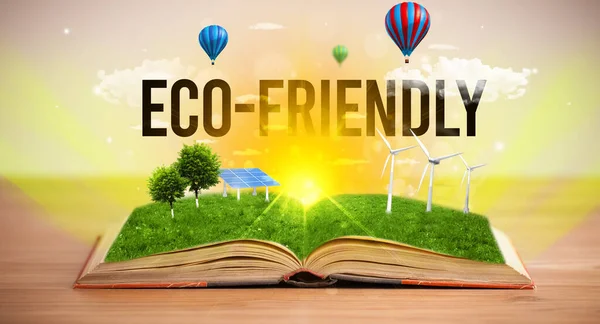 Open book, renewable energy concept — Stock Photo, Image