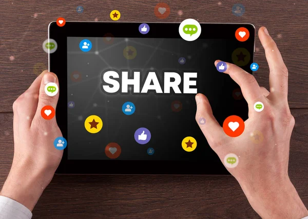 Close-up of a touchscreen, social media concept — Stock Photo, Image