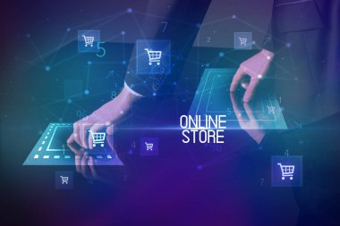 Alışveriş arabası simgeleriyle çevrimiçi alışveriş kavramı